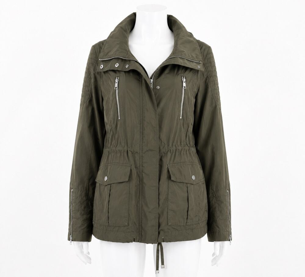 BCBGeneration Utility Rain Jacket Olive Hidden Hood XL